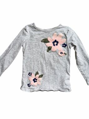 Carter’s Long Sleeve Shirt Girls Size 3T Gray with Flowers Keyhole Neckline